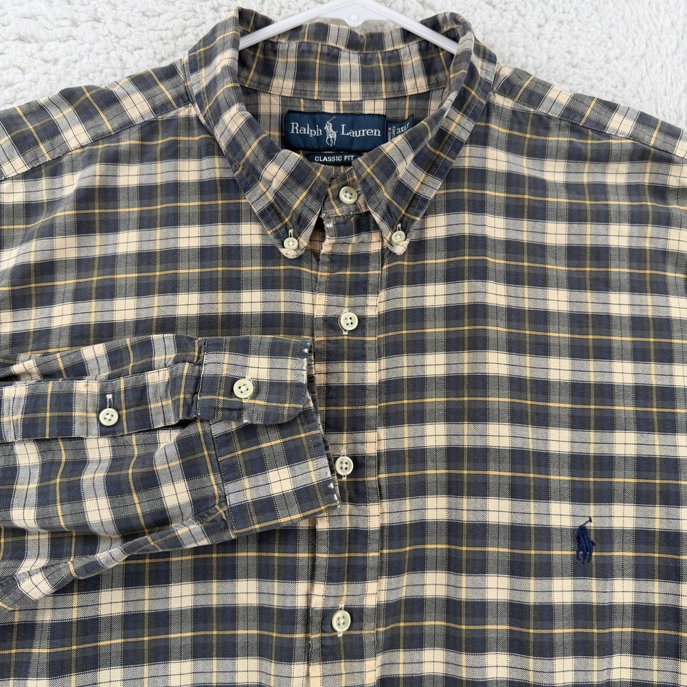 Ralph Lauren Mens 3XLT Tall Blue Plaid Long Sleeve Button Down Classic Fit Shirt